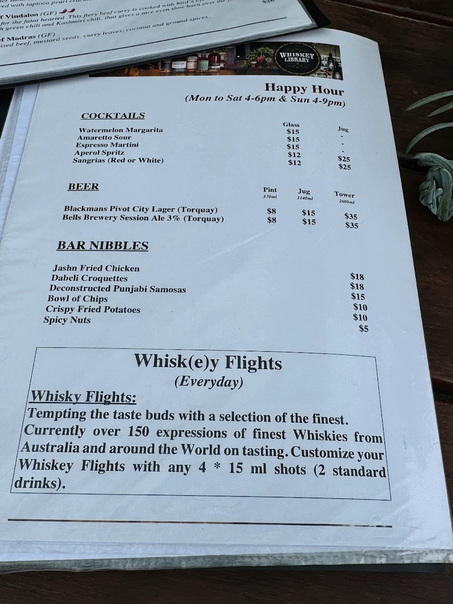 Menu, Jashn Courtyard / Whiskey Library