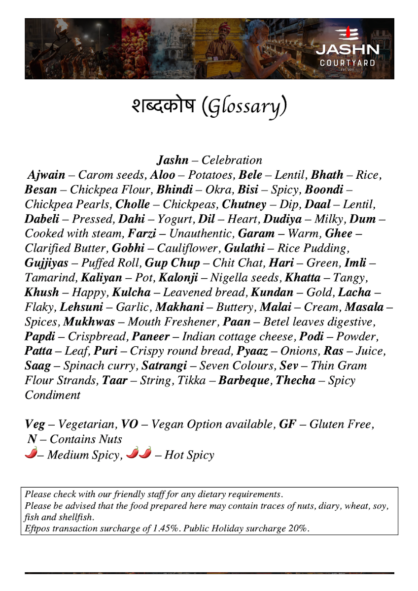 Menu, Jashn Courtyard / Whiskey Library