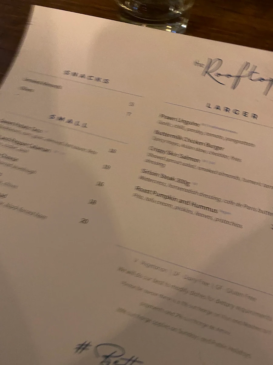 Menu, The Rooftop Bar & Grill