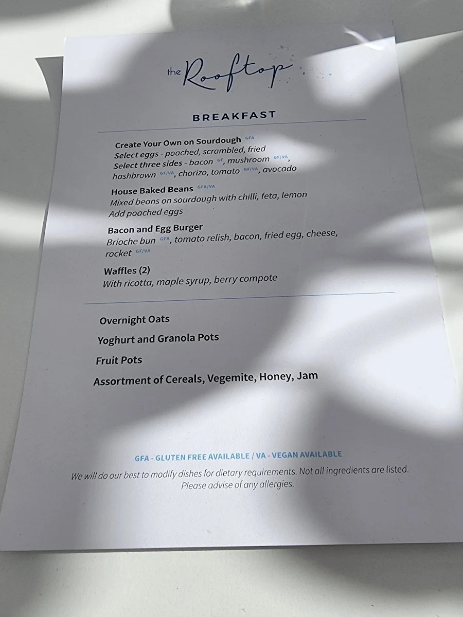 Menu, The Rooftop Bar & Grill