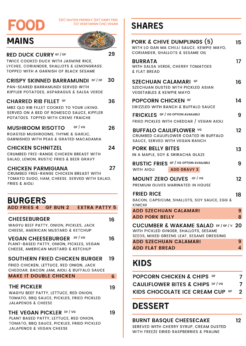 Menu, The Woods Bar