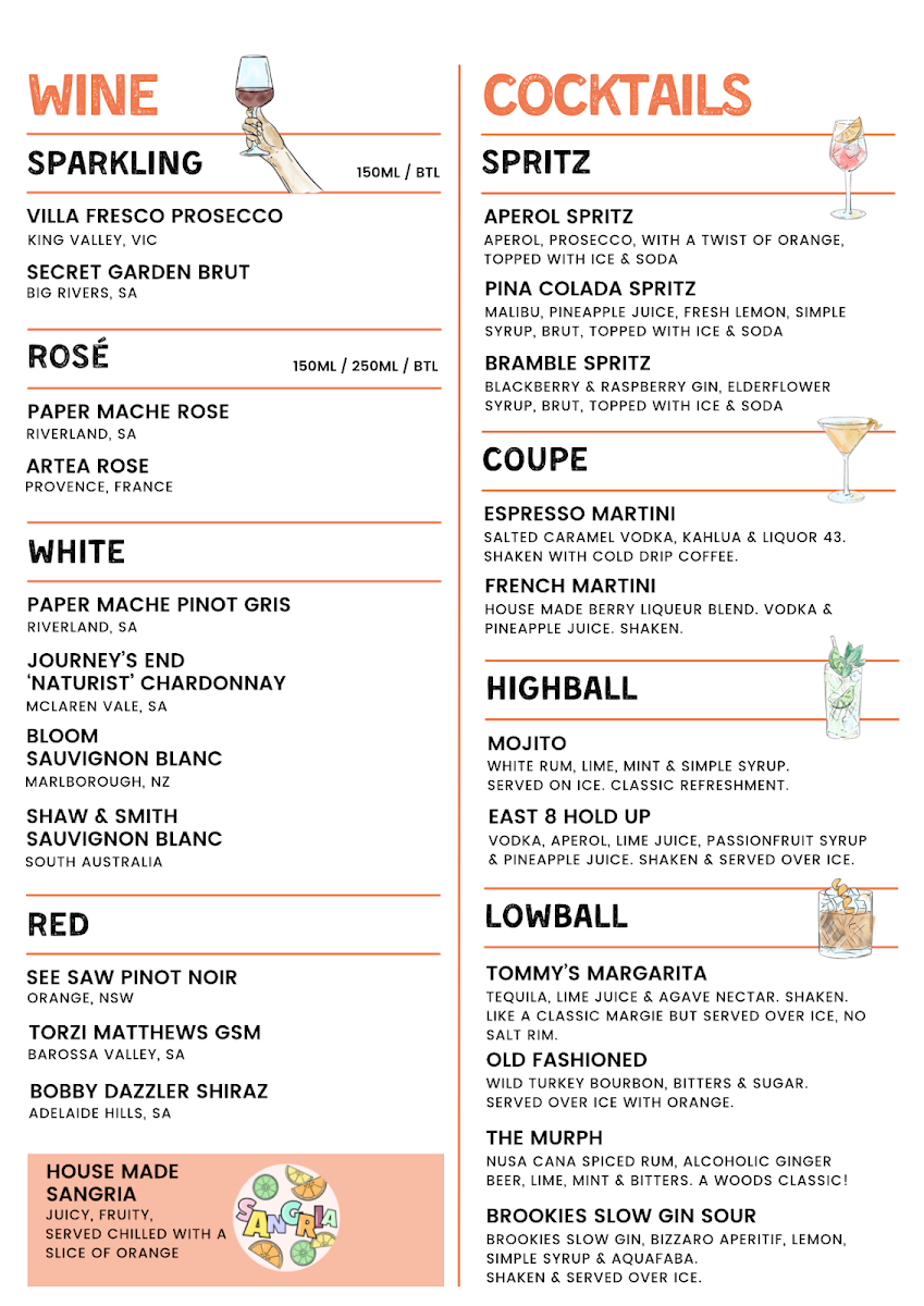 Menu, The Woods Bar
