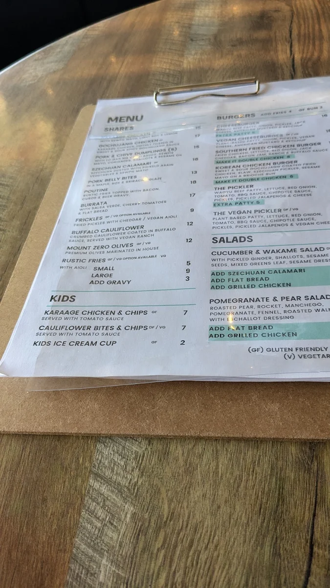 Menu, The Woods Bar