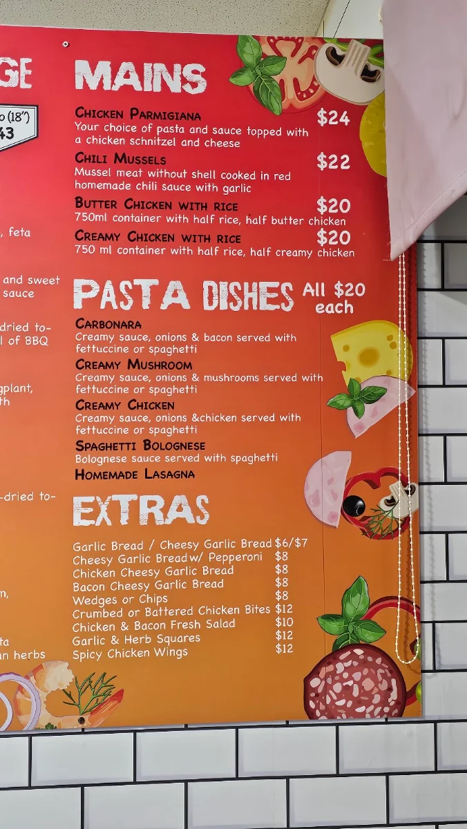 Menu, Hungry Oz Pizza