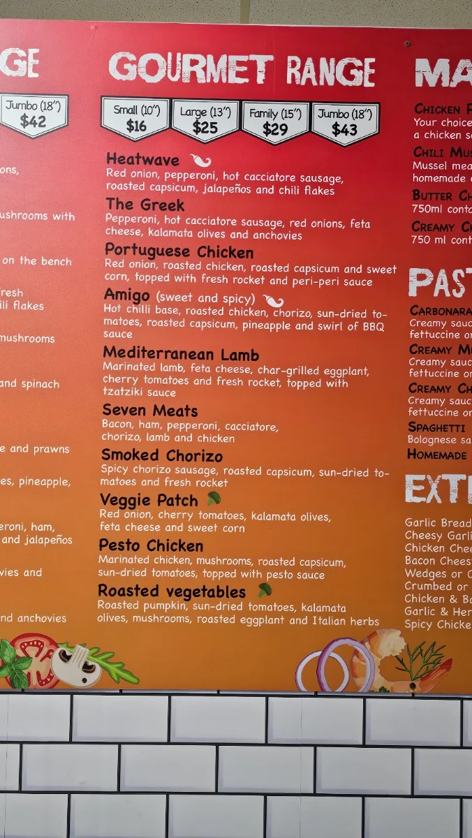 Menu, Hungry Oz Pizza