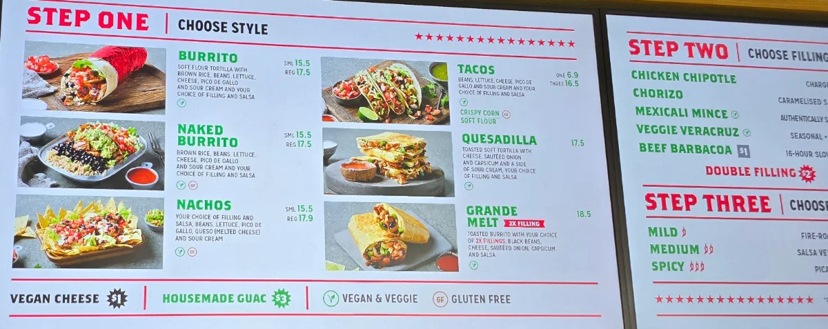 Menu, Mad Mex Sydney Airport Domestic T2