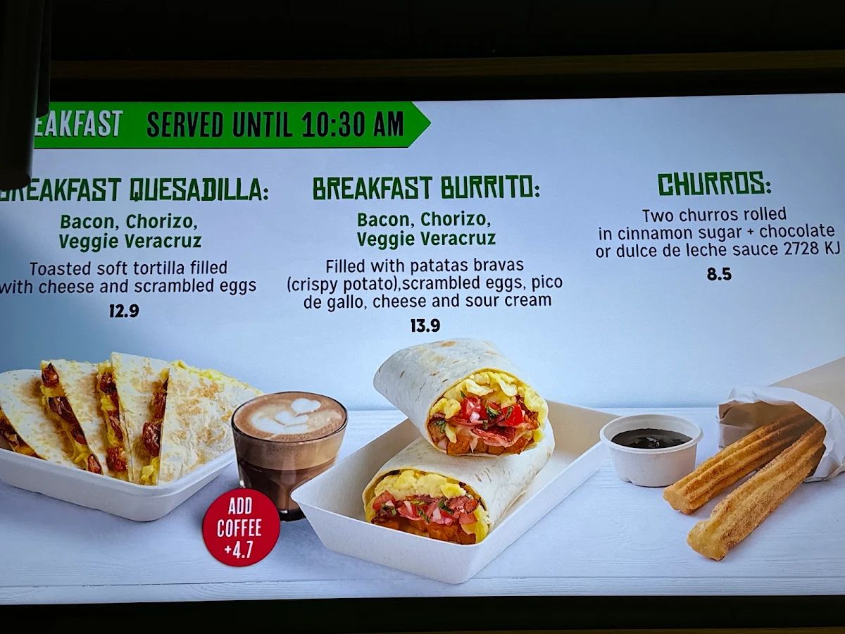 Menu, Mad Mex Sydney Airport Domestic T2