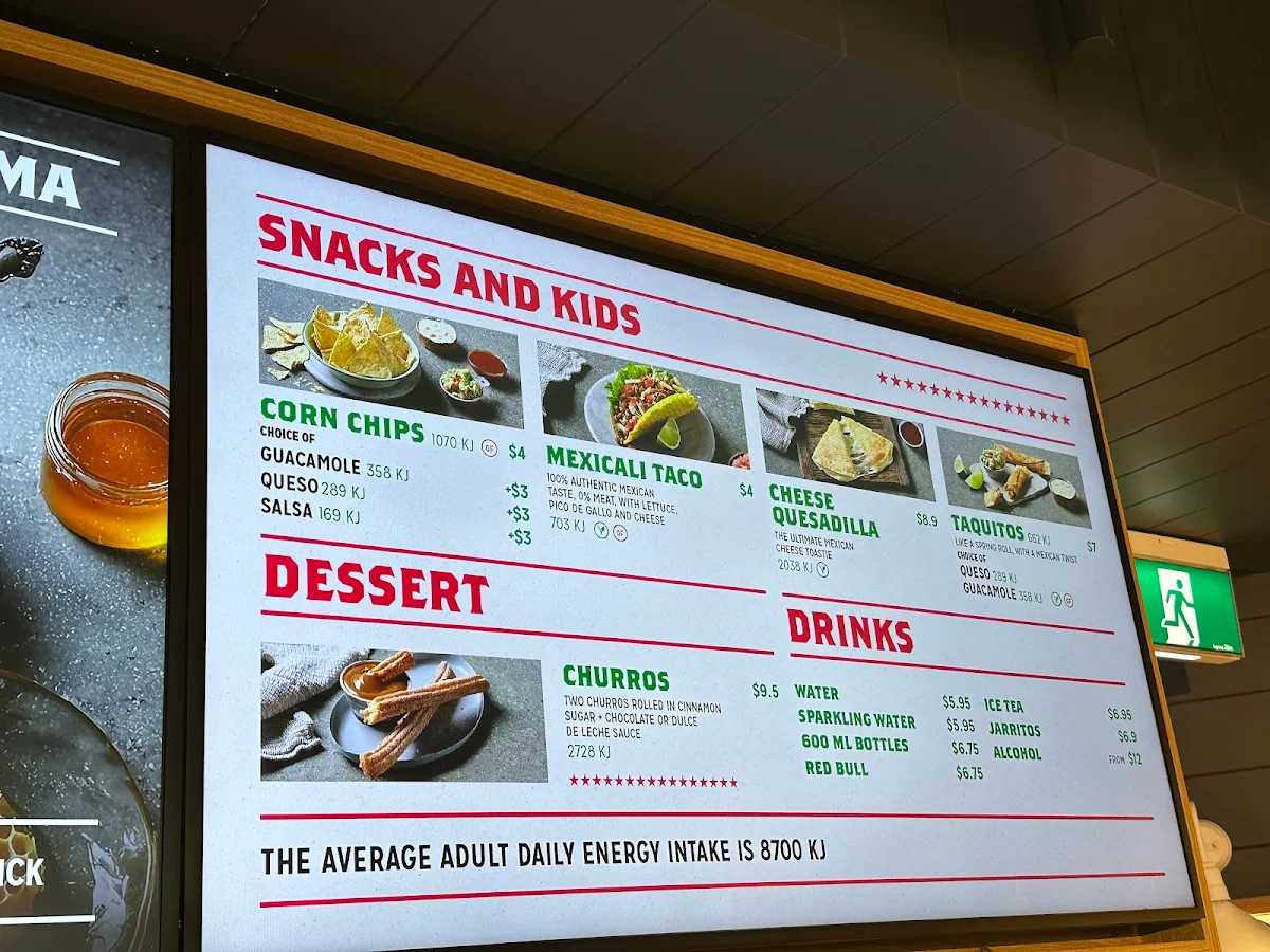 Menu, Mad Mex Sydney Airport Domestic T2