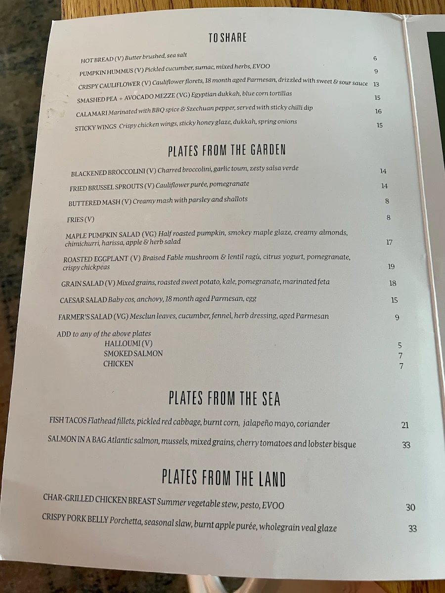 Menu, Butcher and the Farmer Tramsheds
