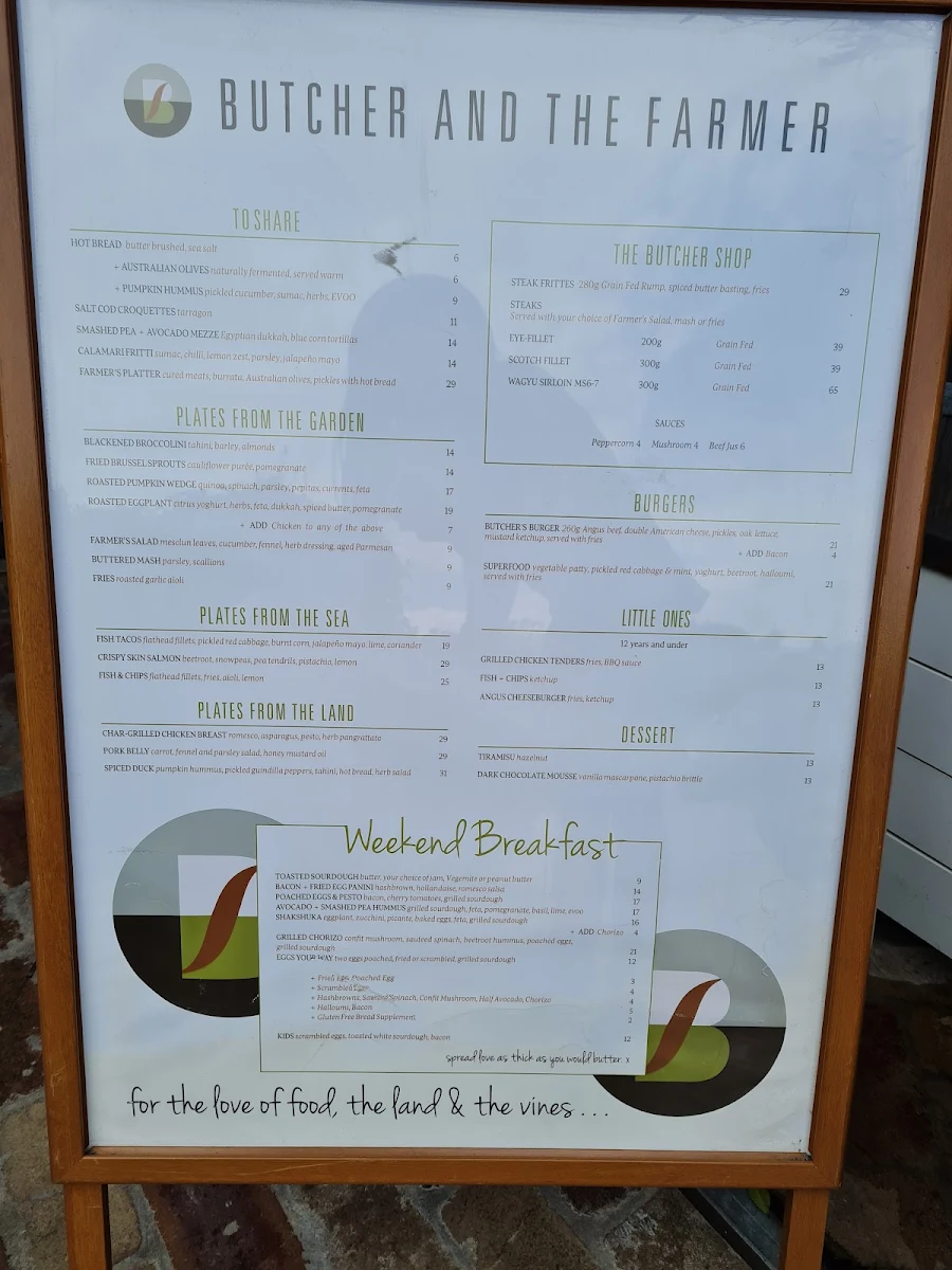 Menu, Butcher and the Farmer Tramsheds