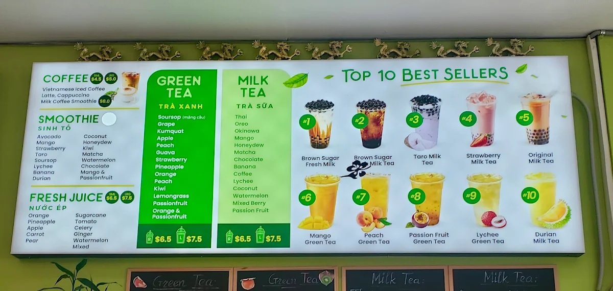 Menu, T & tea coffee