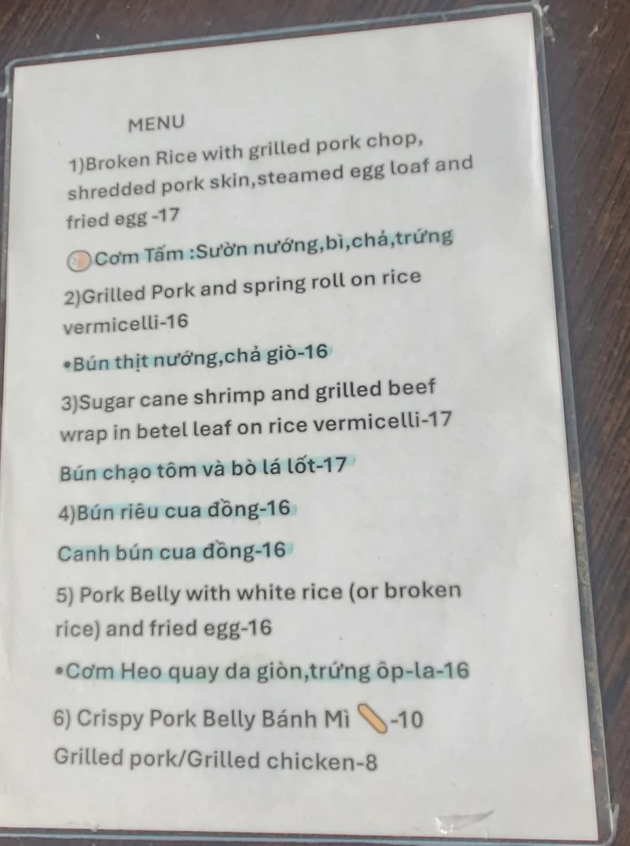 Menu, T & tea coffee