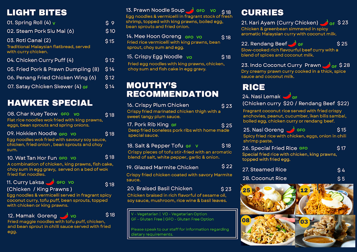 Menu, Mouthy Cuisine Malaysia