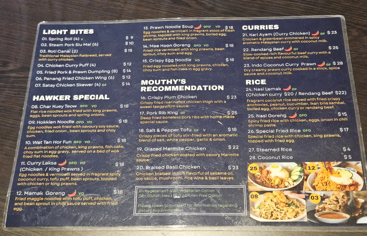 Menu, Mouthy Cuisine Malaysia
