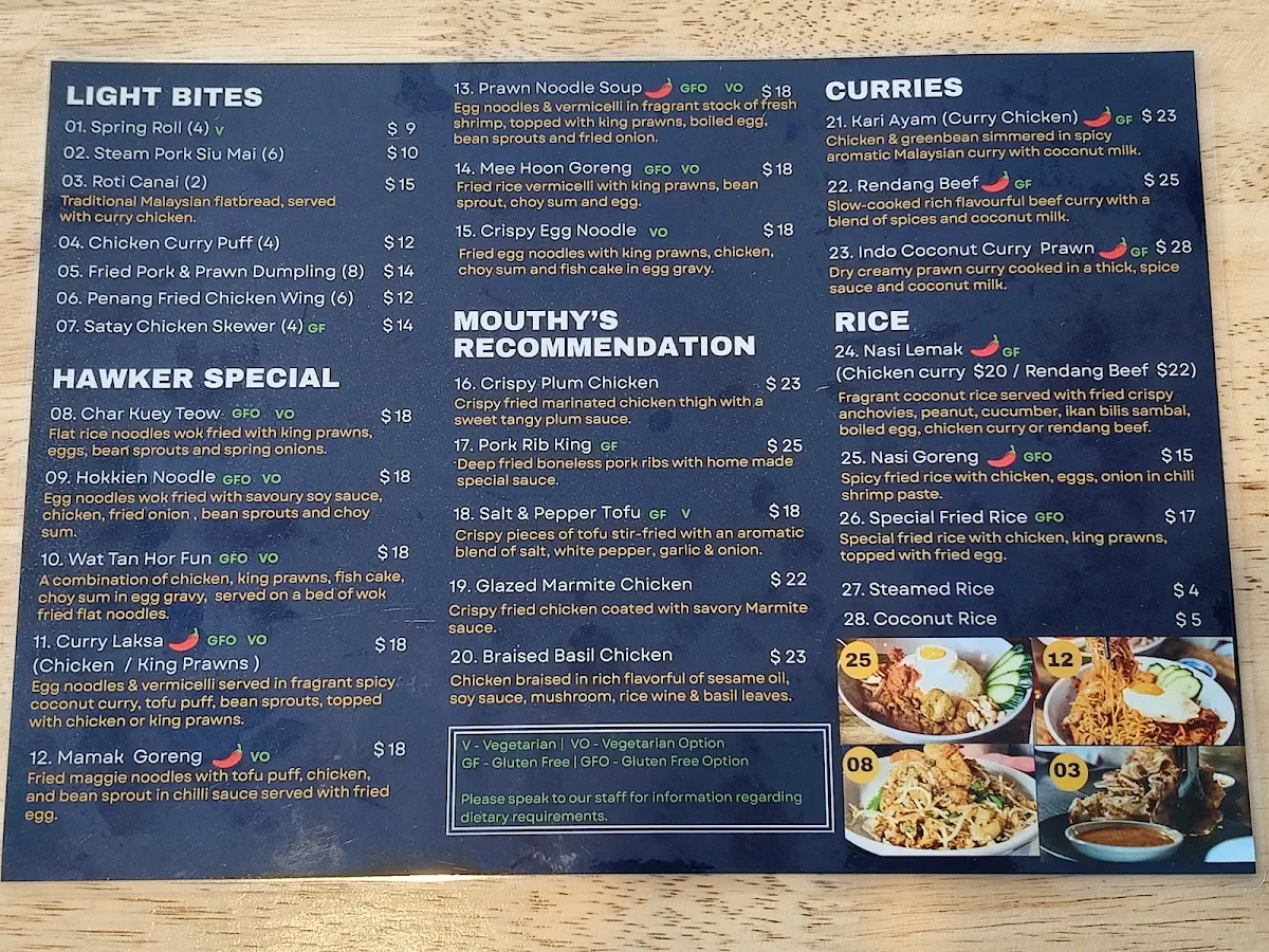 Menu, Mouthy Cuisine Malaysia