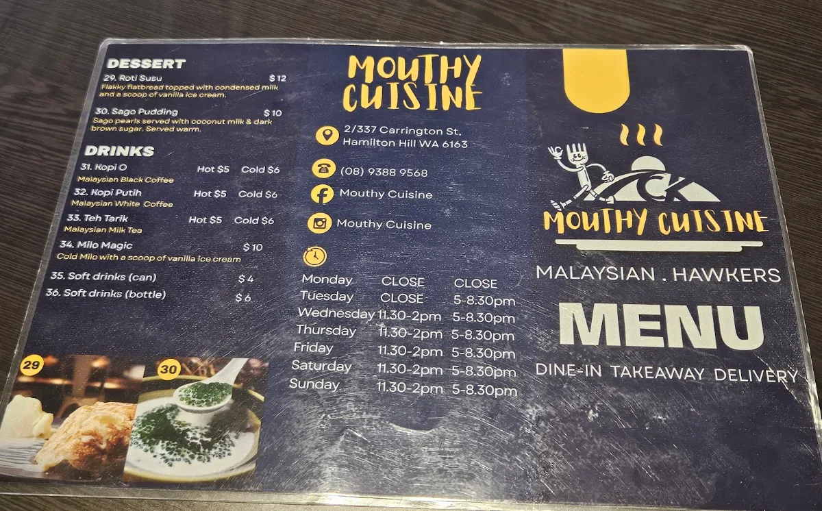 Menu, Mouthy Cuisine Malaysia