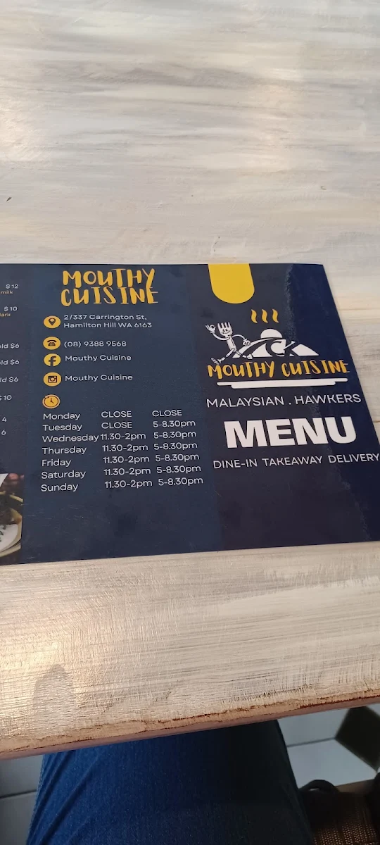 Menu, Mouthy Cuisine Malaysia