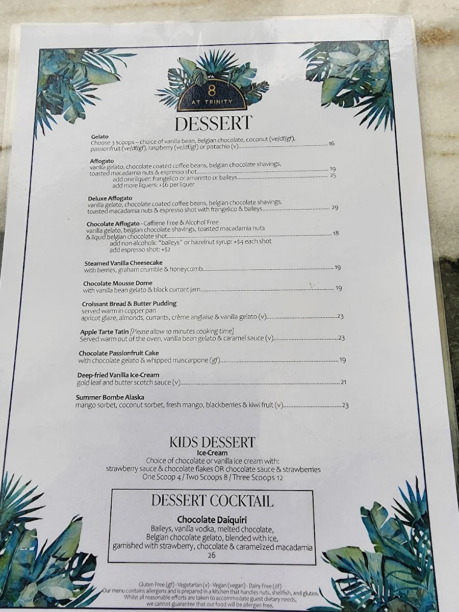 Menu, 8 at Trinity
