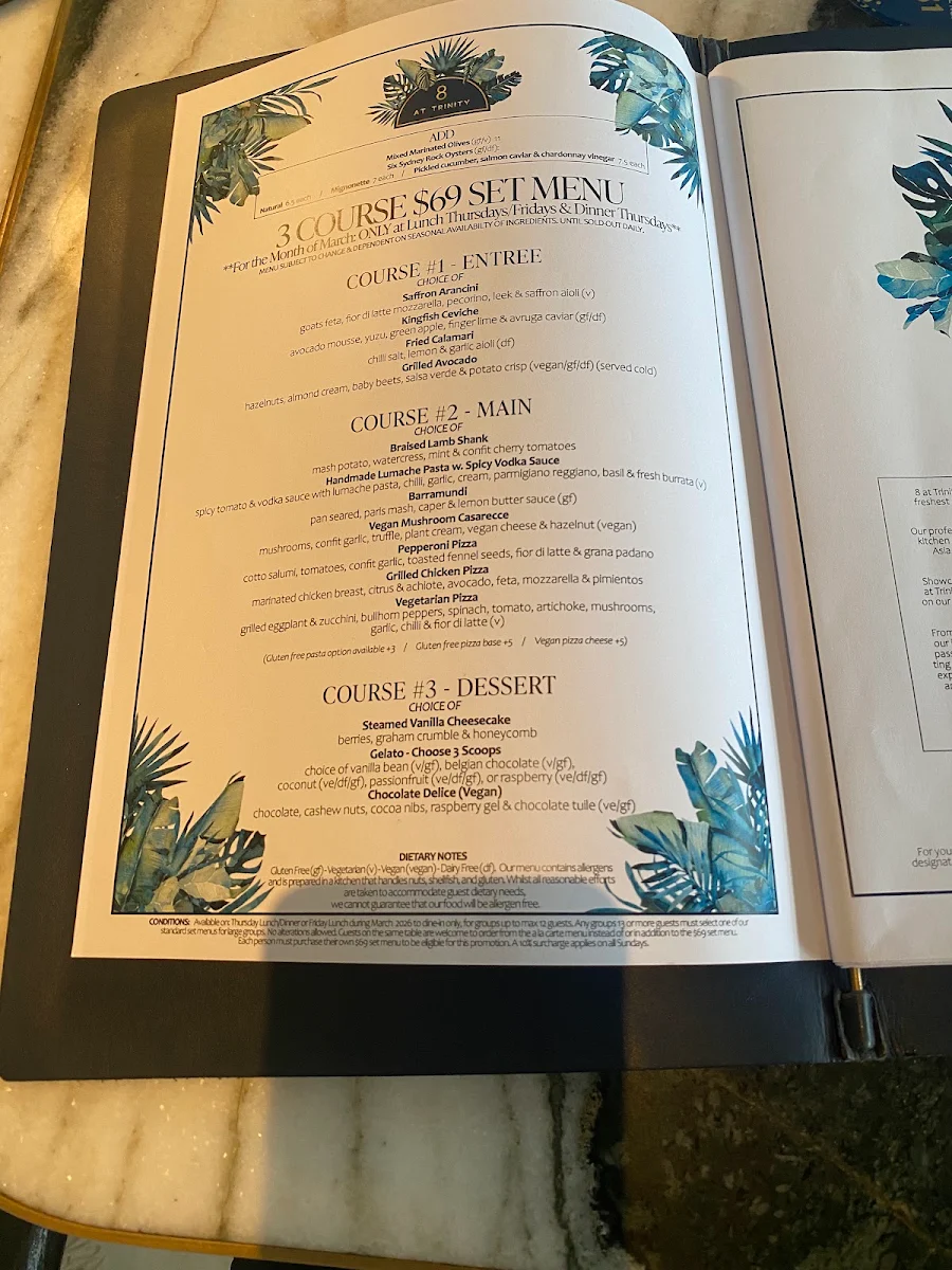 Menu, 8 at Trinity