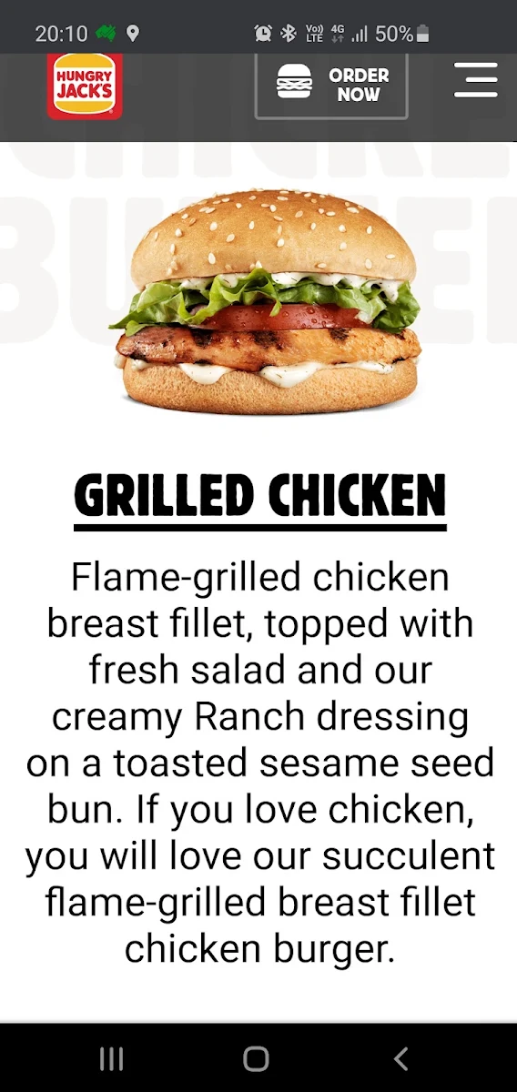 Menu, Hungry Jack's Burgers Gold Coast Airport