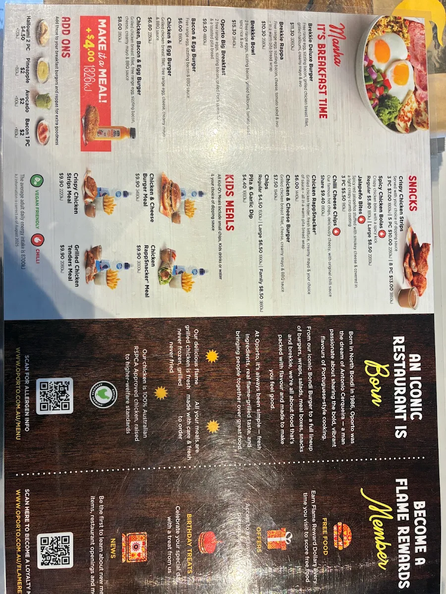 Menu, Oporto Minto Drive Thru