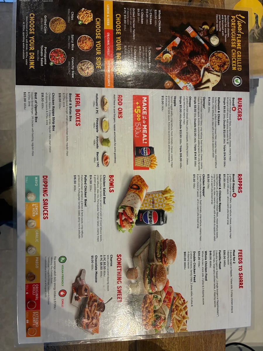 Menu, Oporto Minto Drive Thru