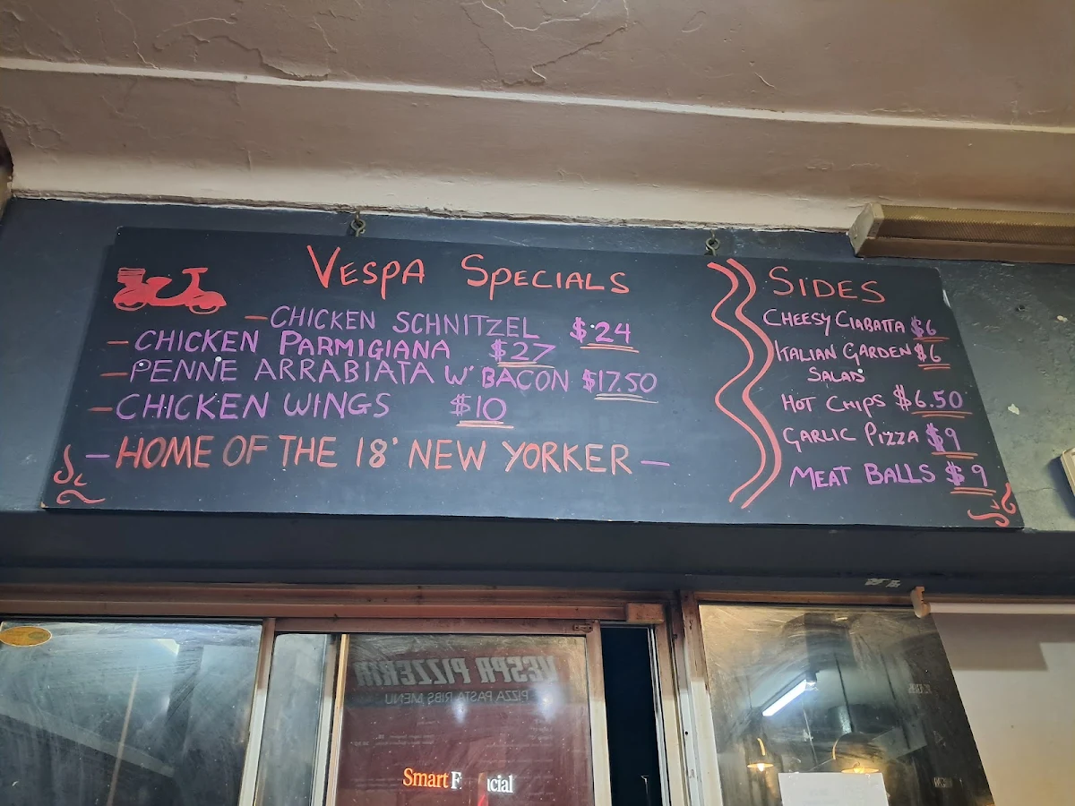 Menu, Vespa Pizzeria