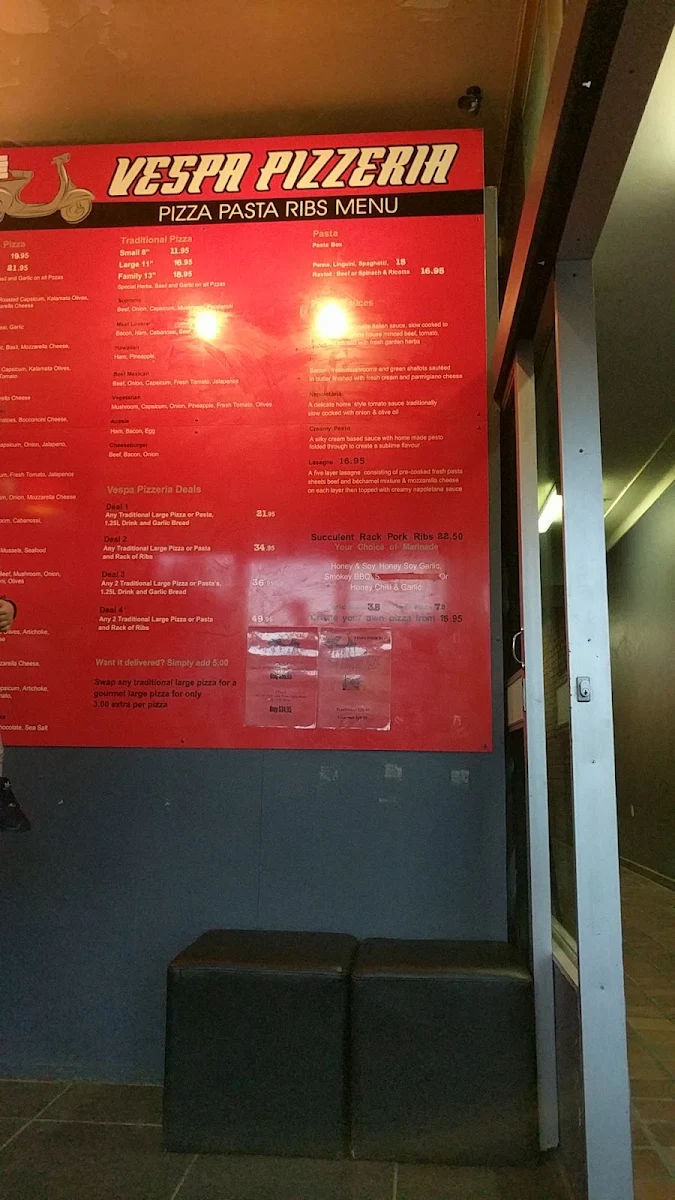 Menu, Vespa Pizzeria