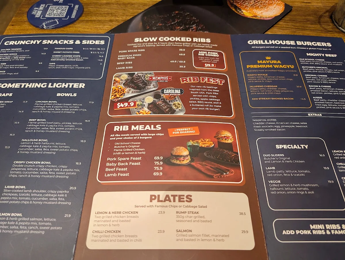 Menu, Ribs & Burgers Hawthorn