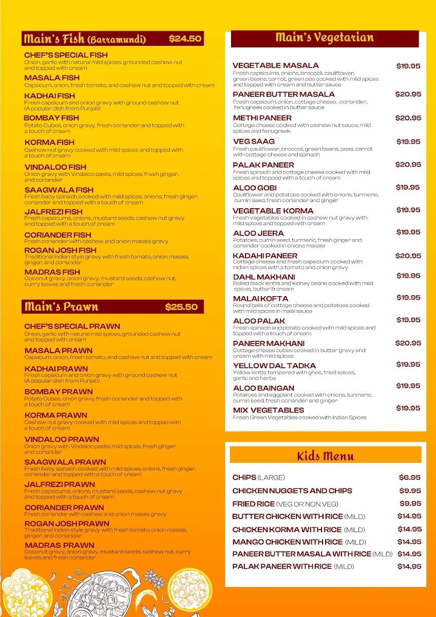 Menu, Gills Indian Cuisine