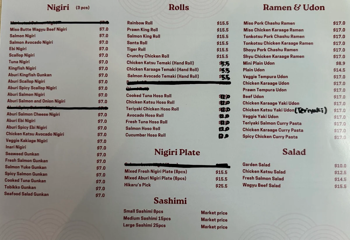 Menu, HIKARU Kawana
