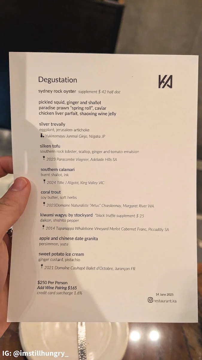 Menu, Restaurant Ka