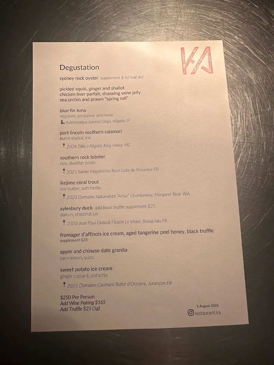 Menu, Restaurant Ka
