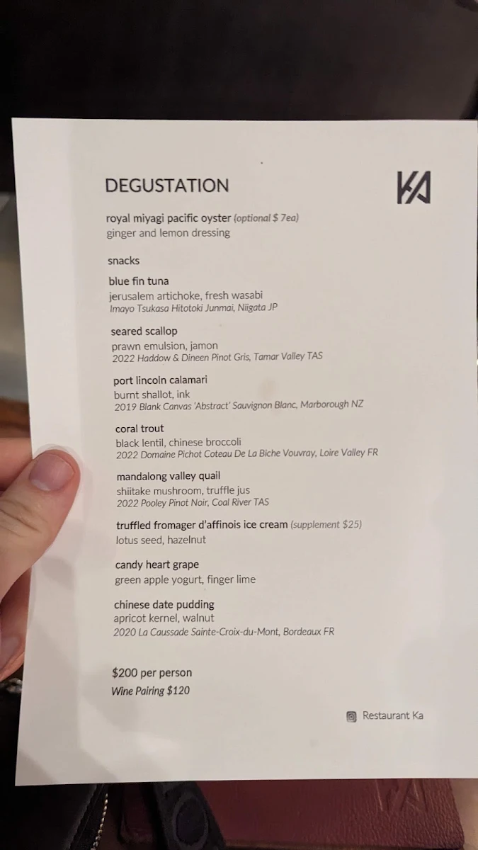 Menu, Restaurant Ka
