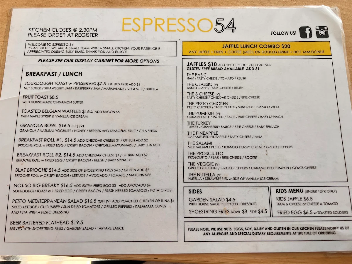 Menu, Espresso 54