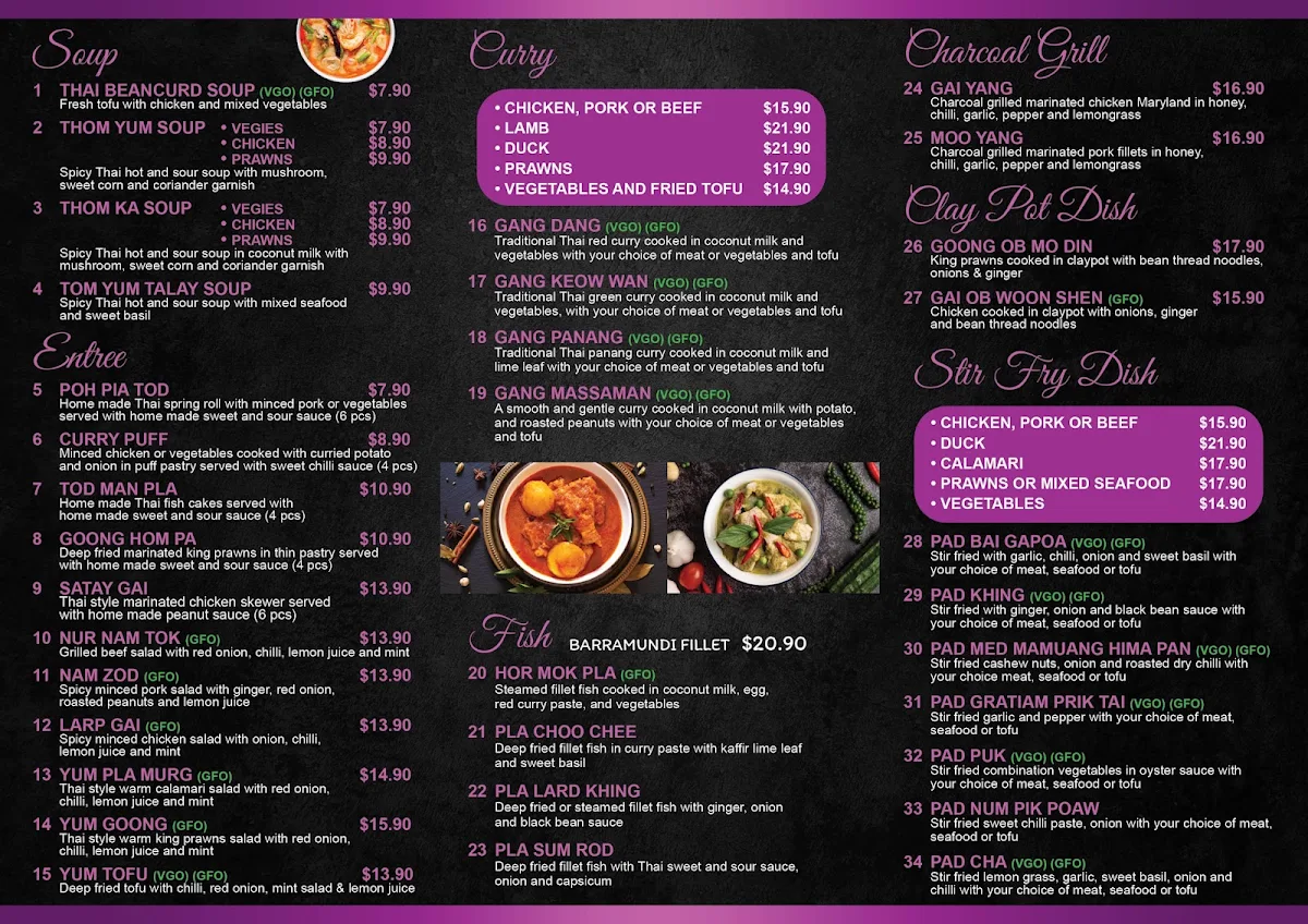 Menu, Little Narai Of Epping
