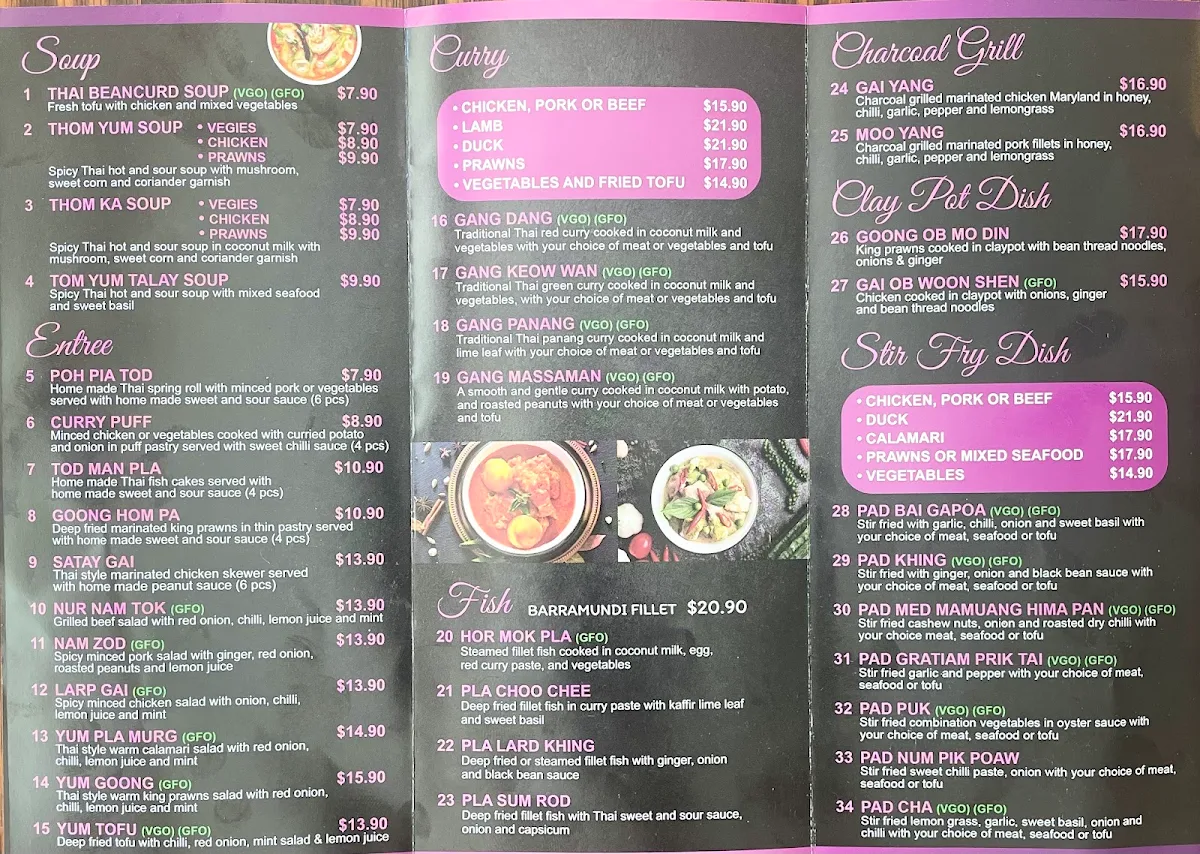 Menu, Little Narai Of Epping