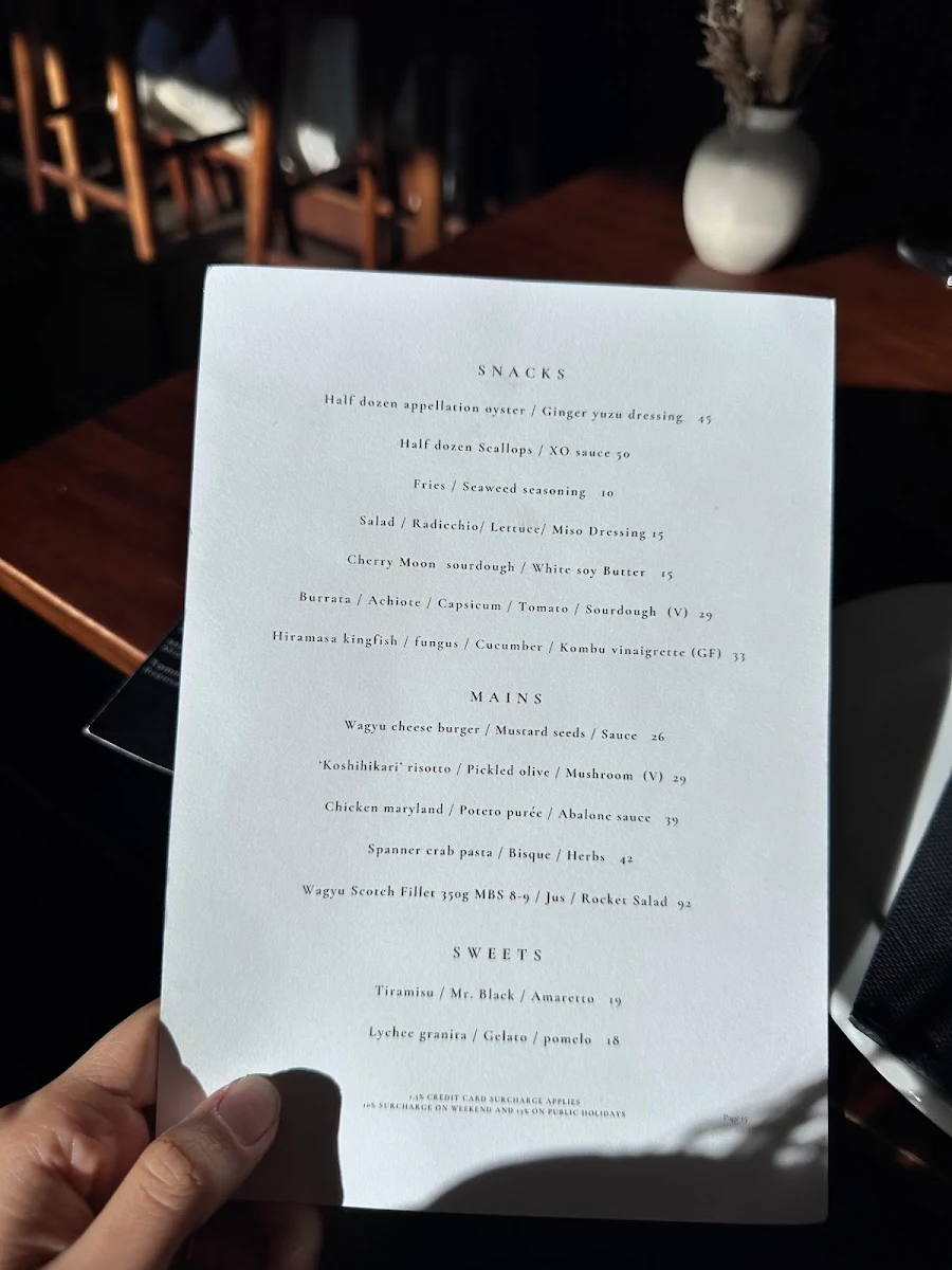 Menu, Bistro Kai