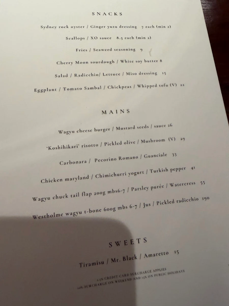 Menu, Bistro Kai