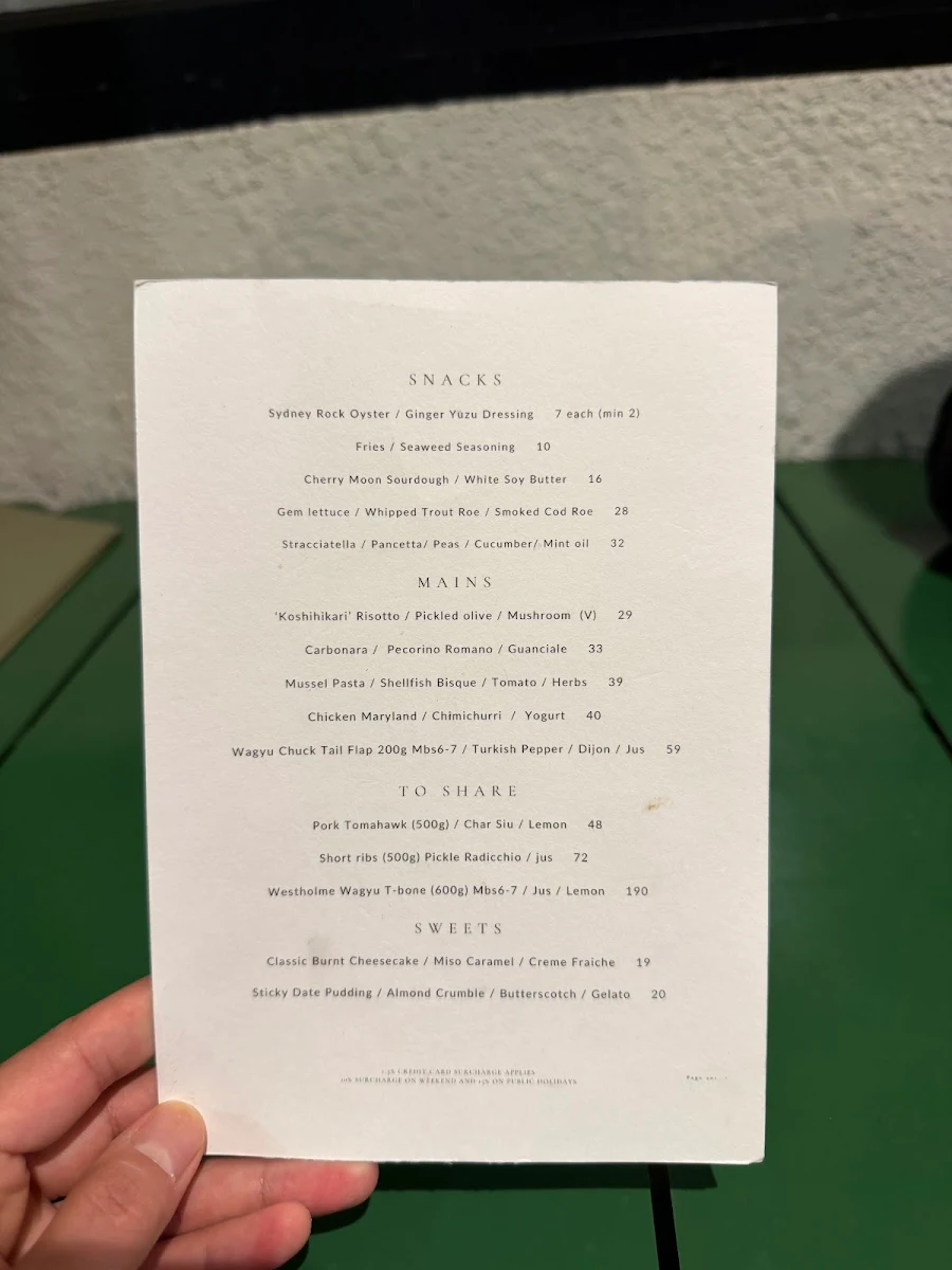 Menu, Bistro Kai