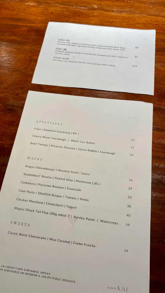 Menu, Bistro Kai