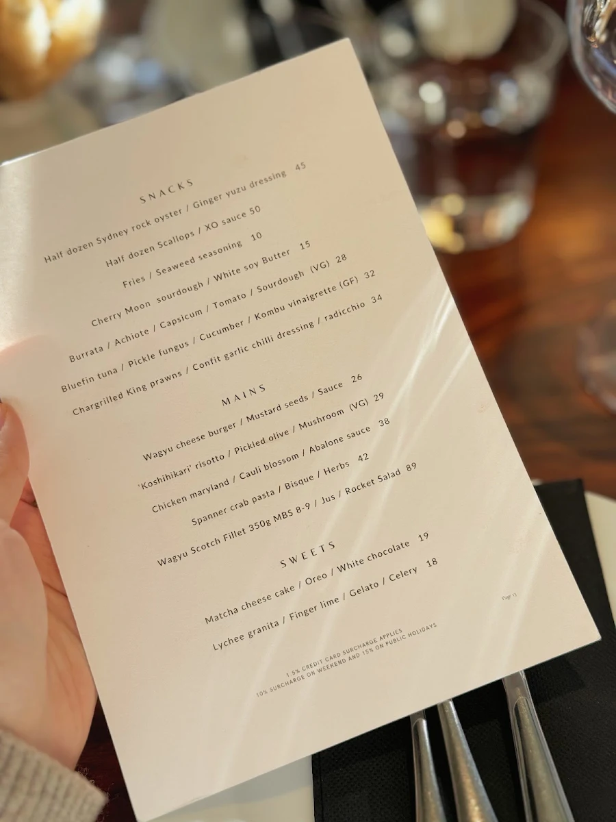 Menu, Bistro Kai