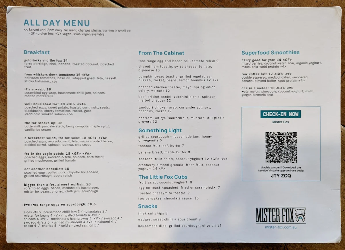 Menu, Mister Fox