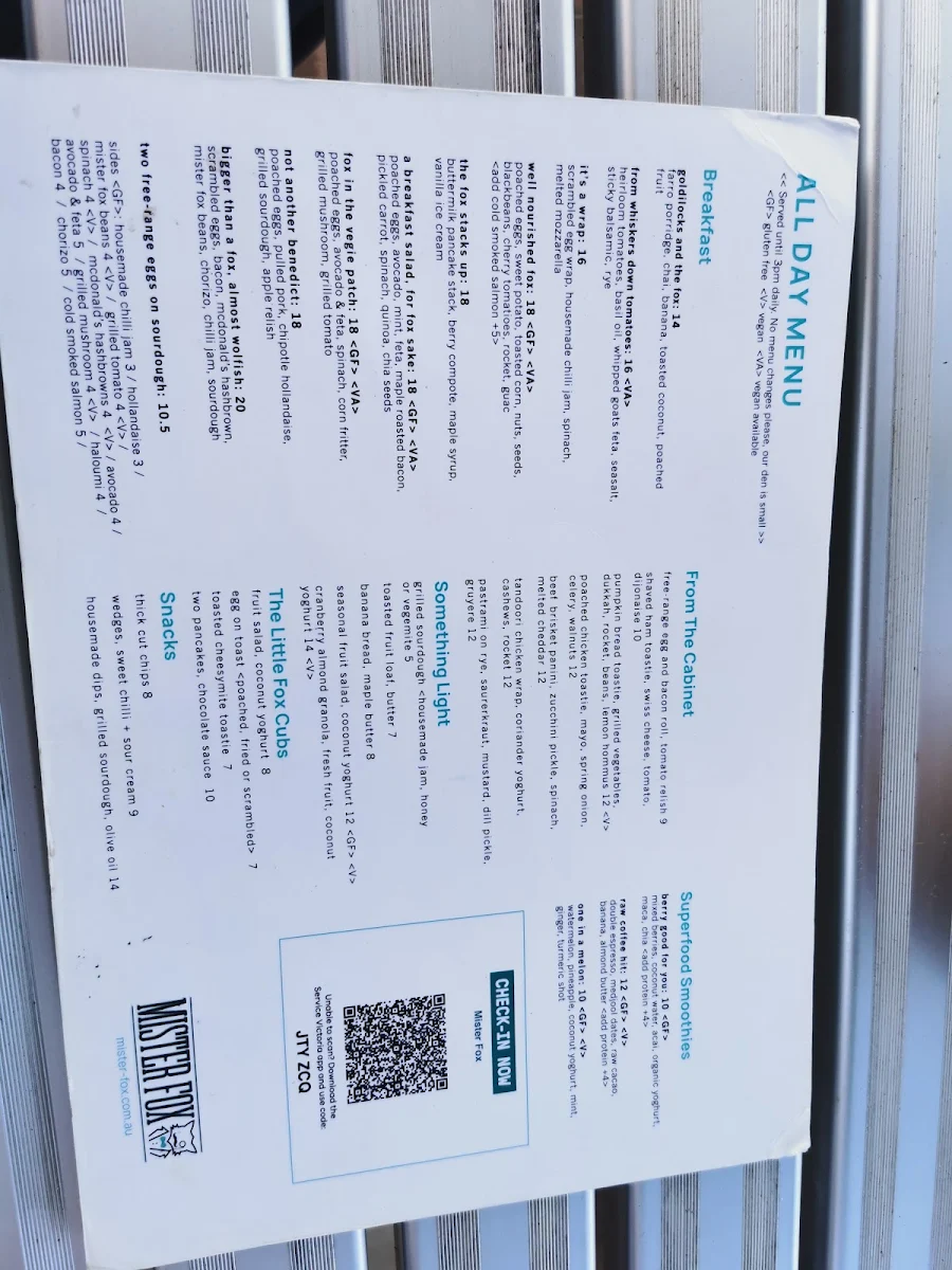 Menu, Mister Fox