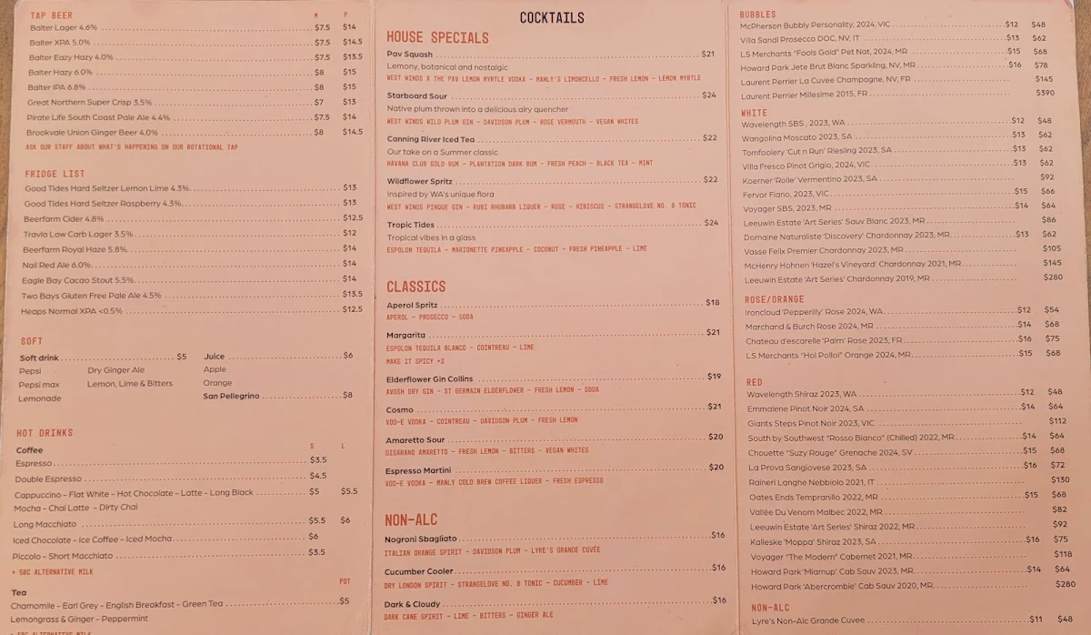 Menu, The Rowing Pavilion
