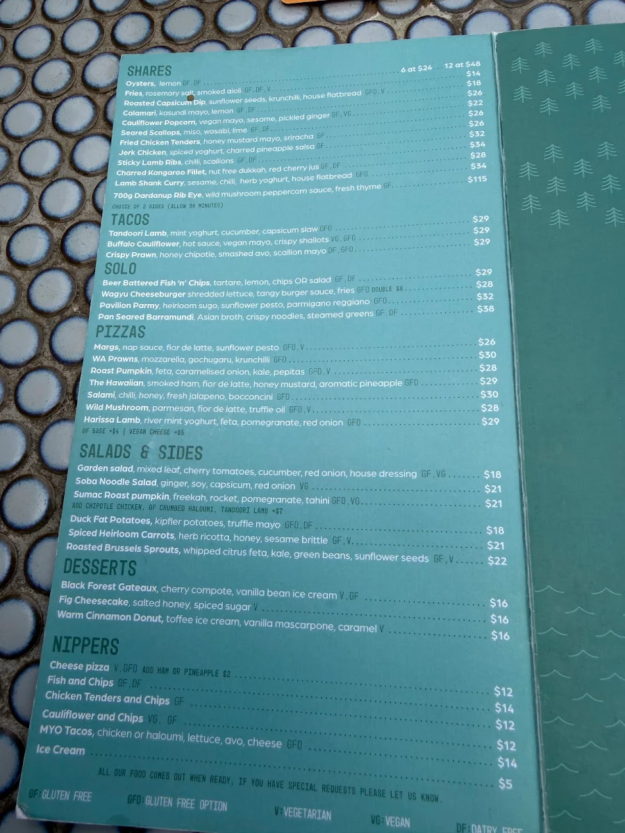 Menu, The Rowing Pavilion