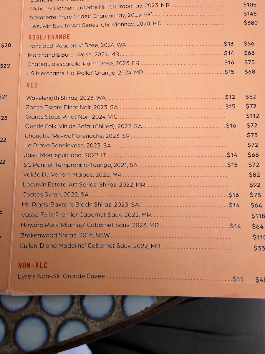Menu, The Rowing Pavilion