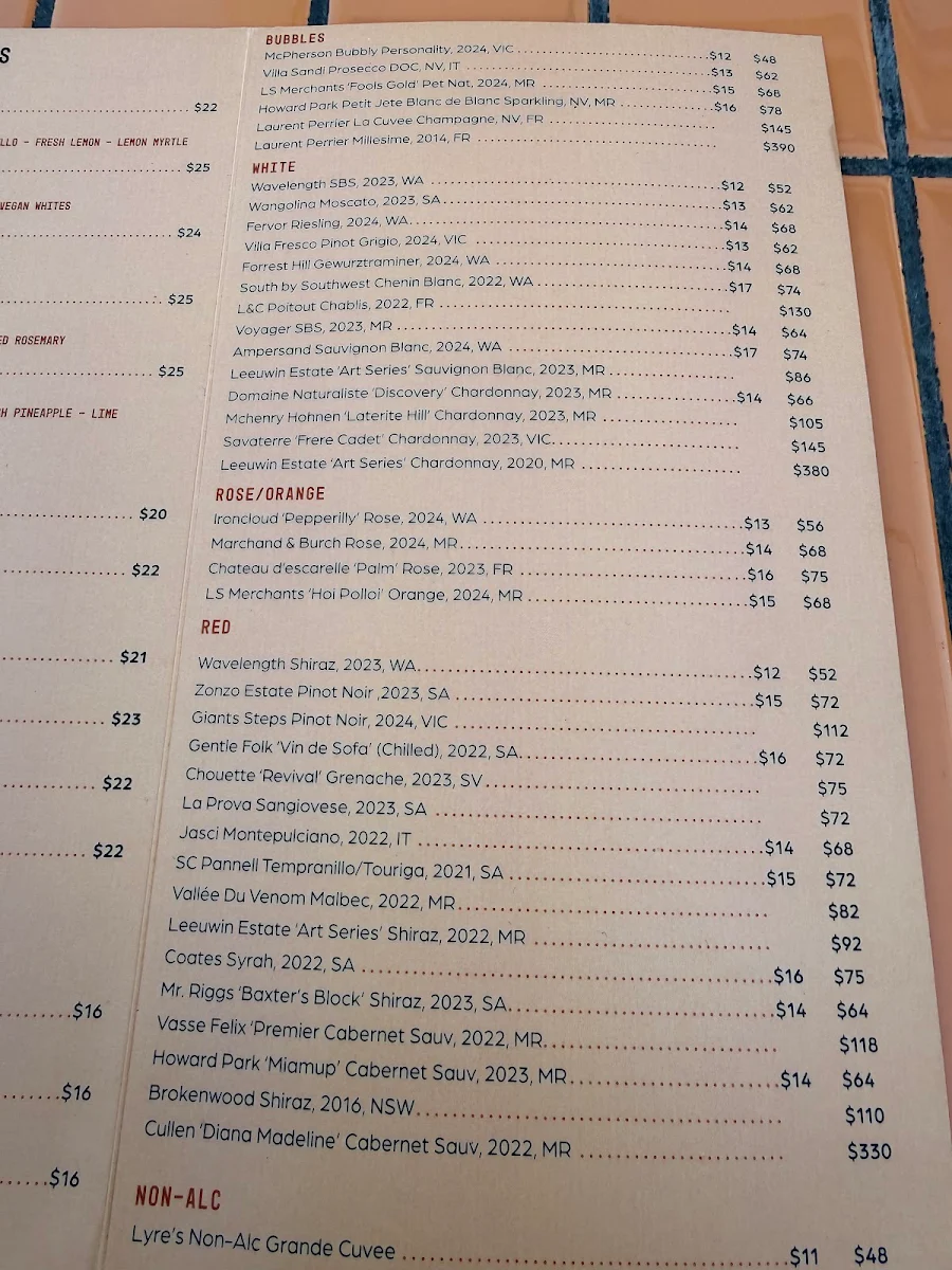 Menu, The Rowing Pavilion