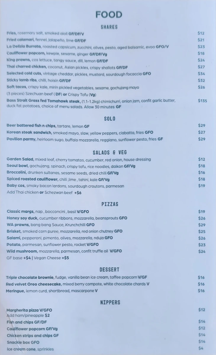 Menu, The Rowing Pavilion