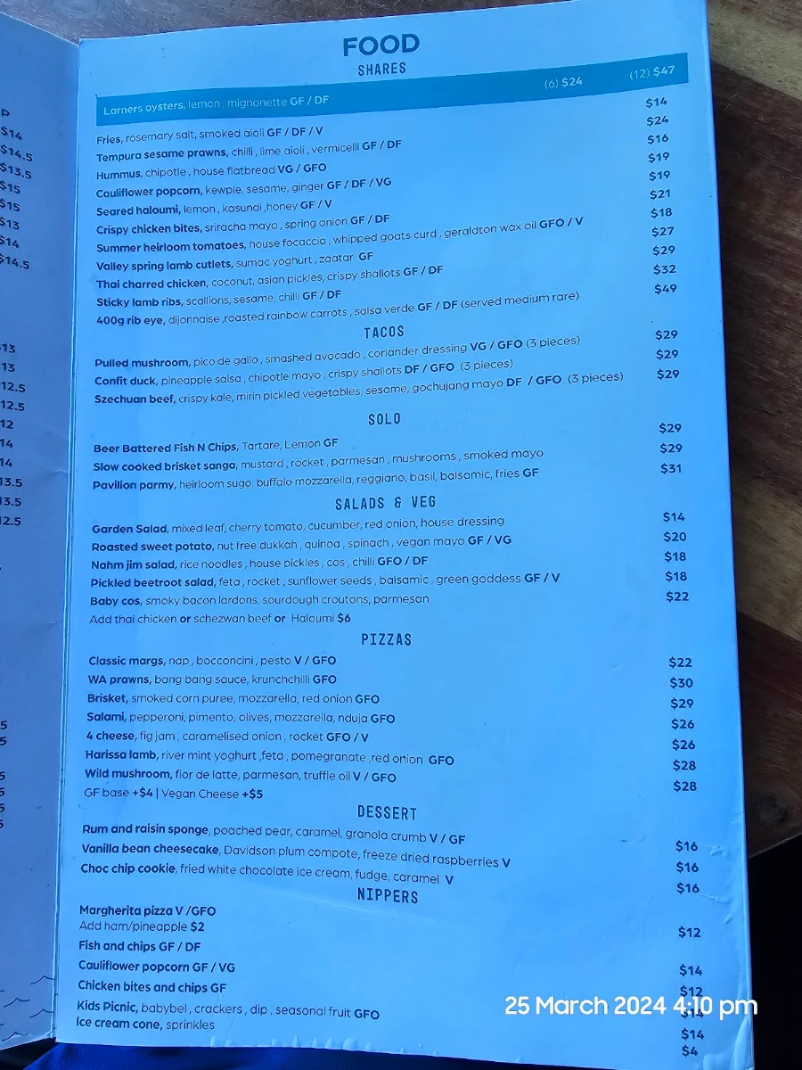 Menu, The Rowing Pavilion
